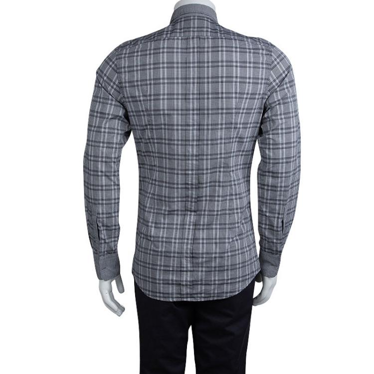 Pre Owned Dolce and Gabbana Monochrome Checked Cotton Long Sleeve Buttondown Shirt S  