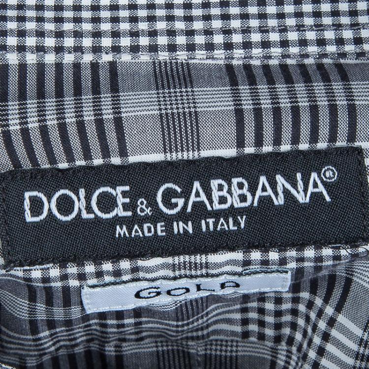 Pre Owned Dolce and Gabbana Monochrome Checked Cotton Long Sleeve Buttondown Shirt S  