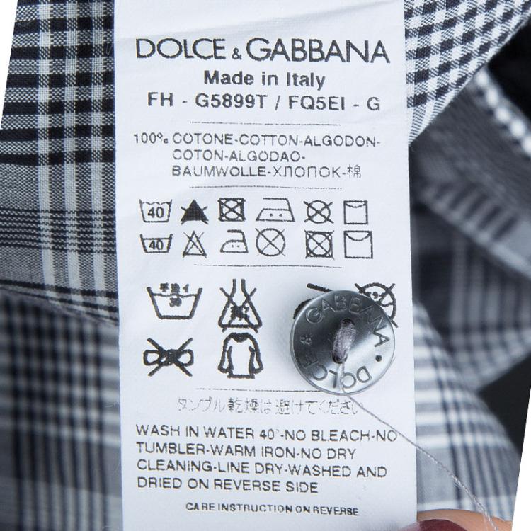 Pre Owned Dolce and Gabbana Monochrome Checked Cotton Long Sleeve Buttondown Shirt S  