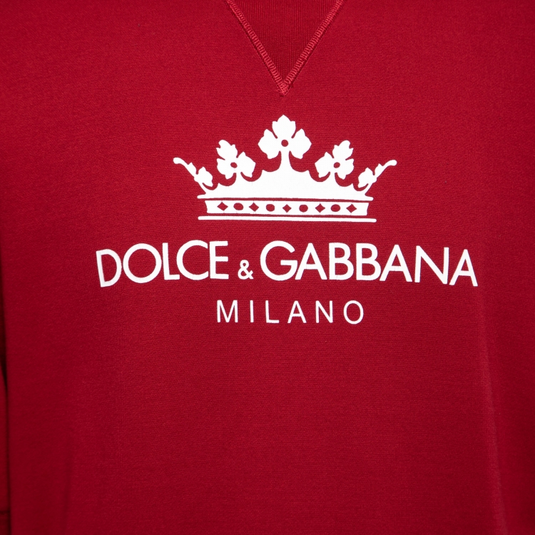Pre Owned Dolce & Gabbana Red Cotton Knit Logo Printed Crewneck T-Shirt M