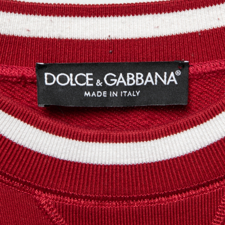 Pre Owned Dolce & Gabbana Red Cotton Knit Logo Printed Crewneck T-Shirt M