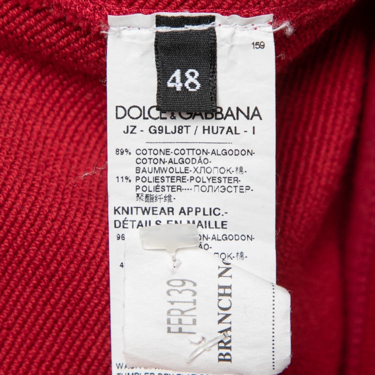 Pre Owned Dolce & Gabbana Red Cotton Knit Logo Printed Crewneck T-Shirt M