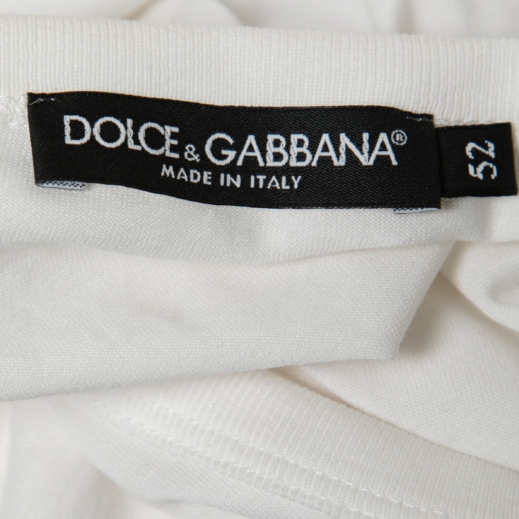 Pre Owned Dolce & Gabbana White Jersey Plaque Detail Crew Neck T-Shirt XL