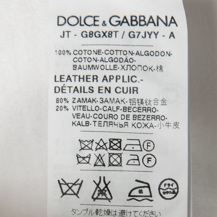 Pre Owned Dolce & Gabbana White Jersey Plaque Detail Crew Neck T-Shirt XL