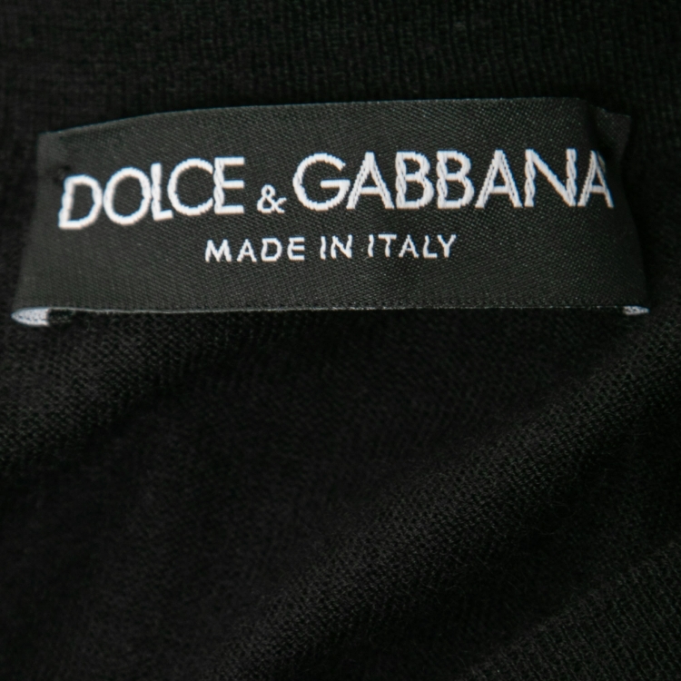 Pre Owned Dolce & Gabbana Black Cashmere Logo Embroidered V-Neck Sweater S