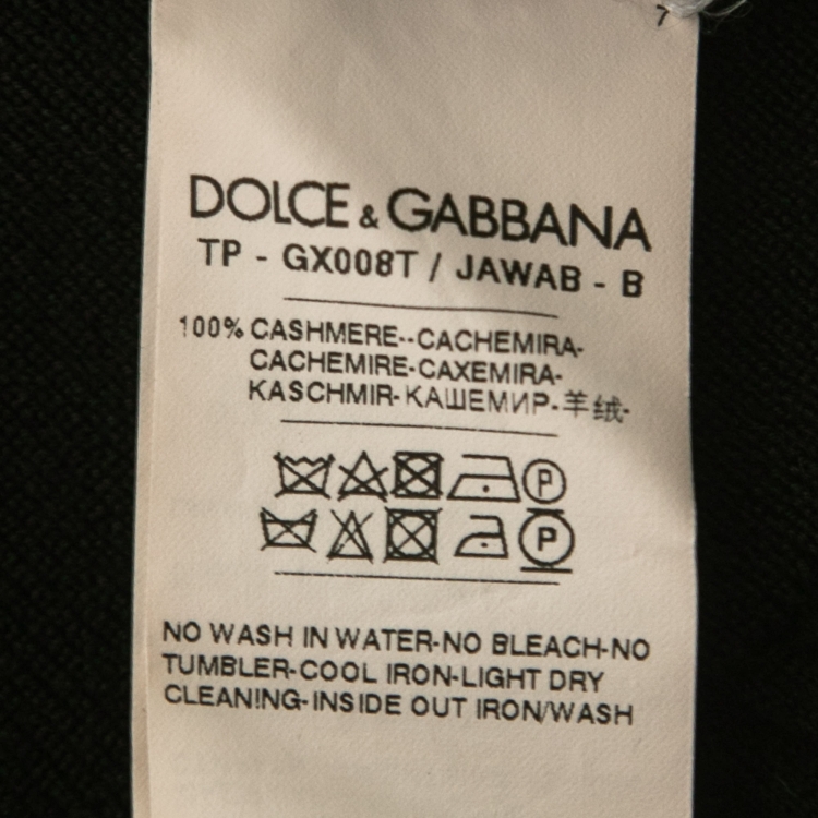 Pre Owned Dolce & Gabbana Black Cashmere Logo Embroidered V-Neck Sweater S