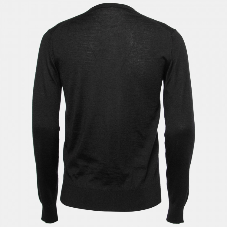 Pre Owned Dolce & Gabbana Black Cashmere Logo Embroidered V-Neck Sweater S