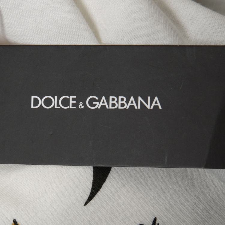 Pre Owned Dolce & Gabbana White Cotton Printed Crewneck T-Shirt S