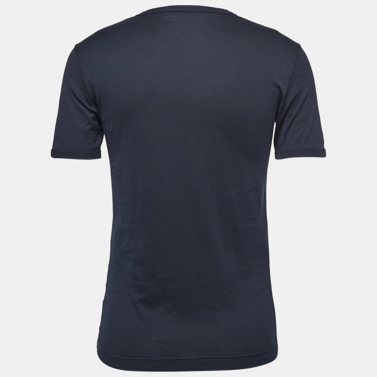 Pre Owned Dolce & Gabbana Navy Blue Cotton V-Neck T-Shirt XS
