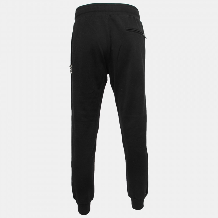 Pre Owned Dolce & Gabbana  Black Cotton Side Velvet Trim Detail Joggers L