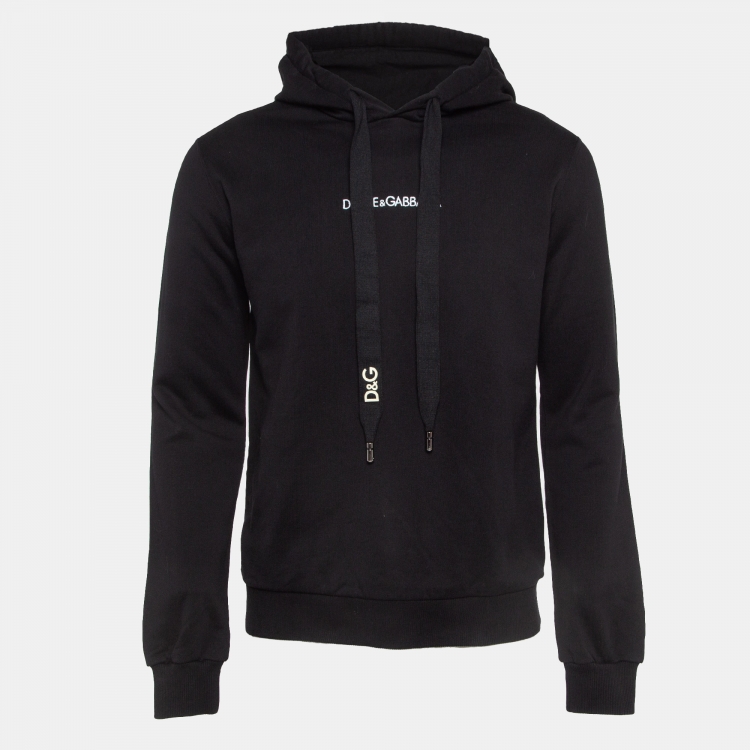 Pre Owned Dolce & Gabbana Black Logo Embroidered Cotton Knit Hoodie M