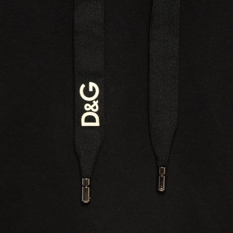 Pre Owned Dolce & Gabbana Black Logo Embroidered Cotton Knit Hoodie M