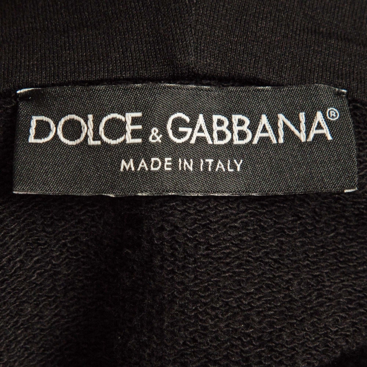 Pre Owned Dolce & Gabbana Black Logo Embroidered Cotton Knit Hoodie M