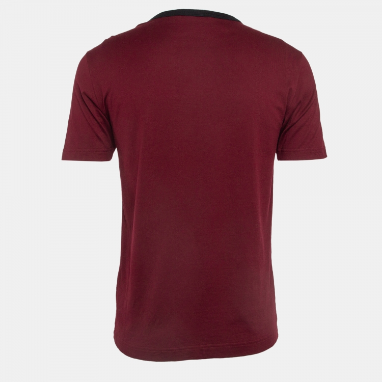 Pre Owned Dolce & Gabbana Burgundy Logo Applique Cotton Knit Crew Neck T-Shirt M
