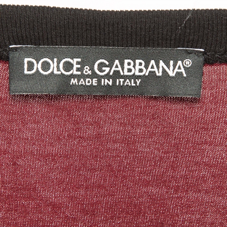 Pre Owned Dolce & Gabbana Burgundy Logo Applique Cotton Knit Crew Neck T-Shirt M