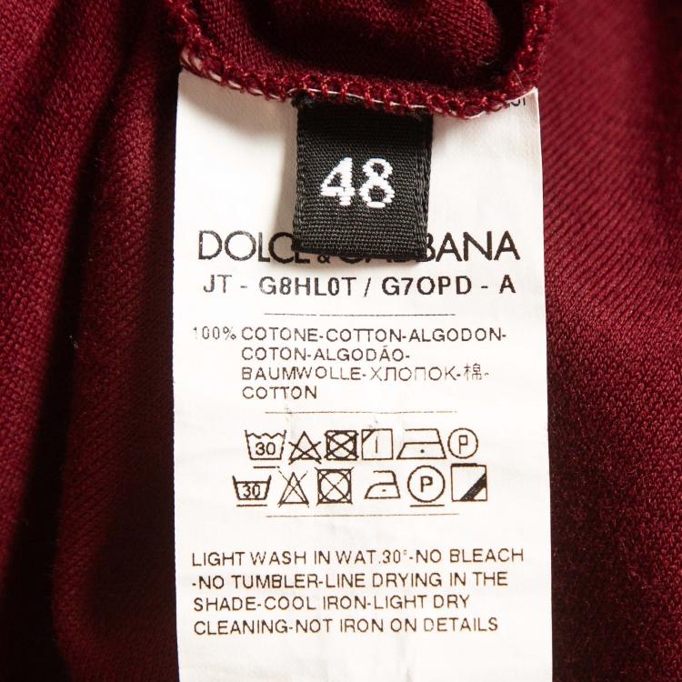 Pre Owned Dolce & Gabbana Burgundy Logo Applique Cotton Knit Crew Neck T-Shirt M