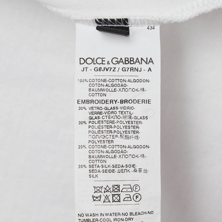 Pre Owned Dolce & Gabbana White Crown Embroidered Cotton Crew Neck T-shirt L