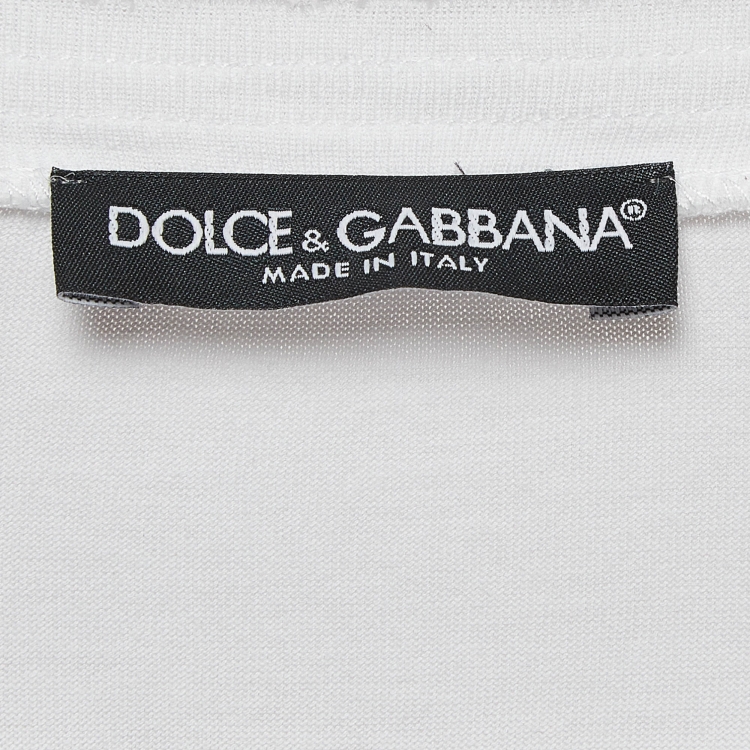 Pre Owned Dolce & Gabbana White Crown Embroidered Cotton Crew Neck T-shirt L
