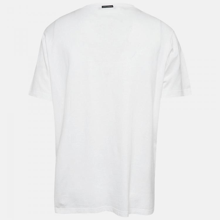 Pre Owned Dolce & Gabbana White Crown Embroidered Cotton Crew Neck T-shirt L