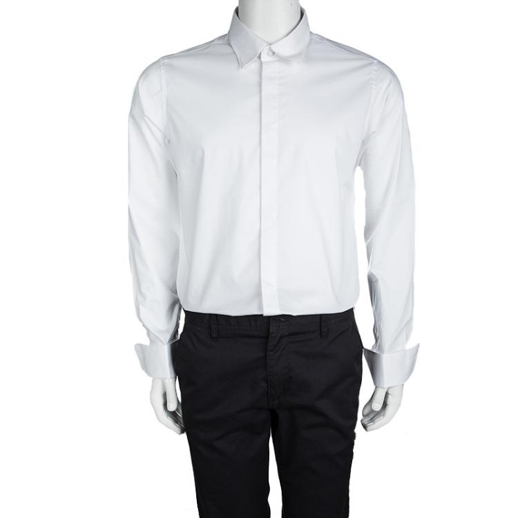 مملوكة مسبقًا Dolce and Gabbana Gold White Cotton Button Front Long Sleeve Shirt XXL