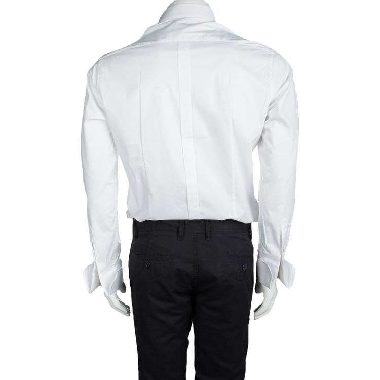 مملوكة مسبقًا Dolce and Gabbana Gold White Cotton Button Front Long Sleeve Shirt XXL