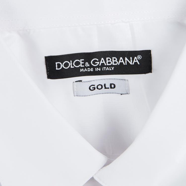مملوكة مسبقًا Dolce and Gabbana Gold White Cotton Button Front Long Sleeve Shirt XXL