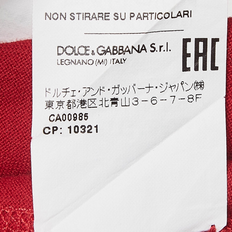 Pre Owned Dolce & Gabbana Red Cotton Knit Logo Patch Round Neck Tshirt XXXL