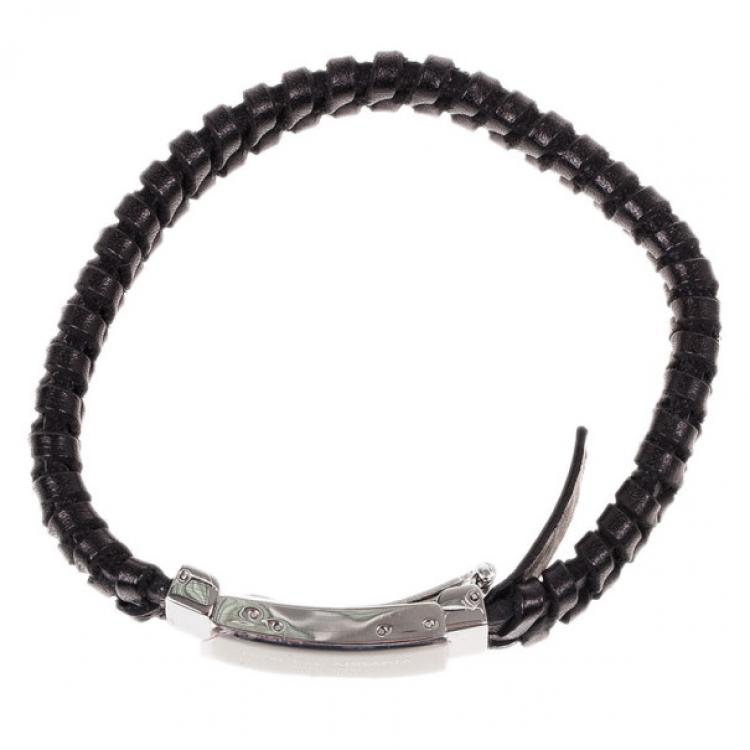 Pre Owned Dolce & Gabbana Black Woven Leather Plaque Bracelet L