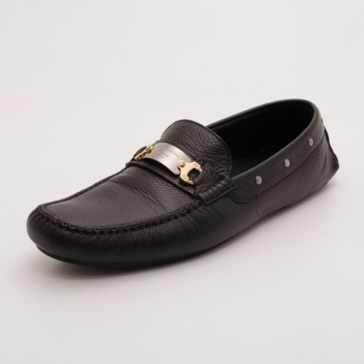 Pre Owned Dolce and Gabbana Black Leather Loafers Size 44
