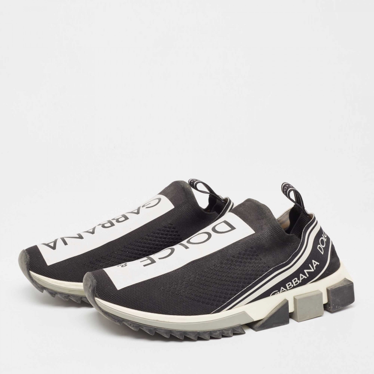 Pre Owned Dolce & Gabbana Black Knit Fabric Slip On Sneakers Size 43