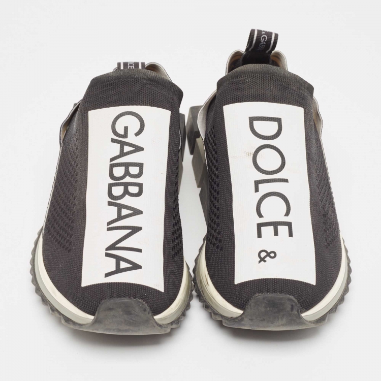 Pre Owned Dolce & Gabbana Black Knit Fabric Slip On Sneakers Size 43