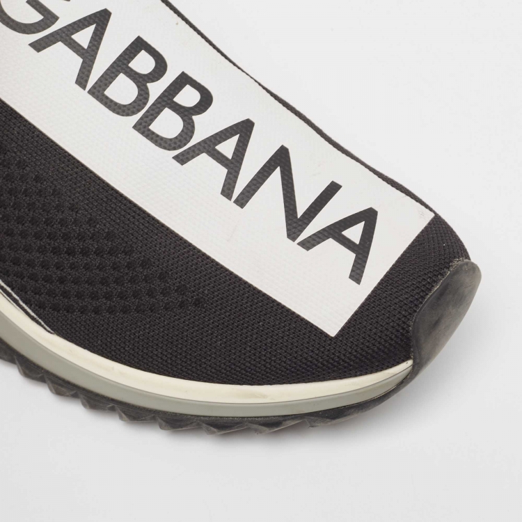 Pre Owned Dolce & Gabbana Black Knit Fabric Slip On Sneakers Size 43
