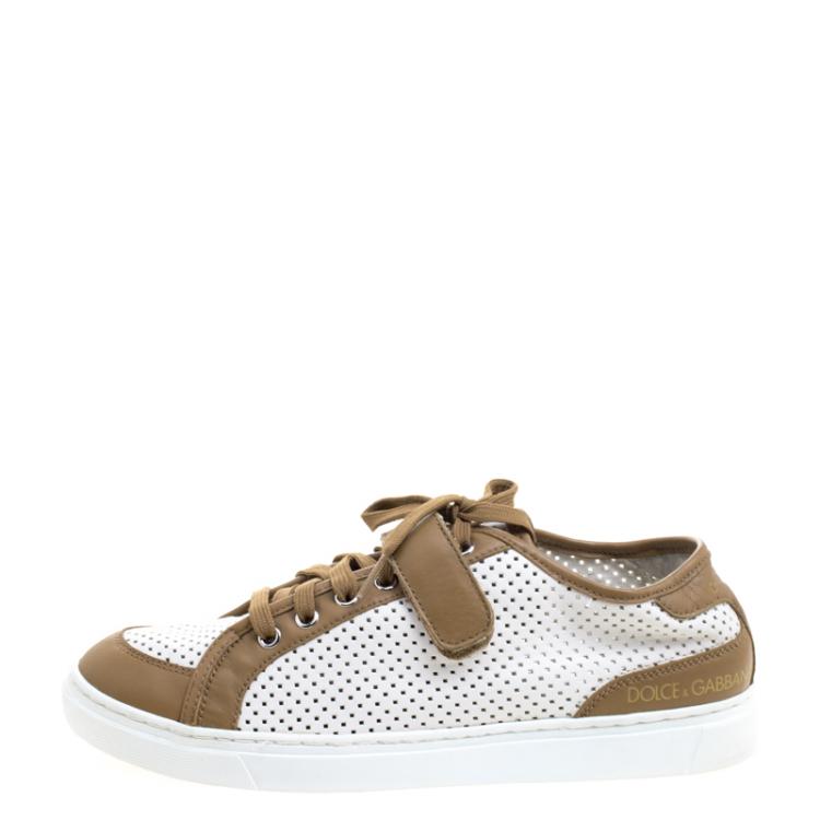 Pre Owned Dolce and Gabbana Two Tone Perforated Leather Sneakers Size 40