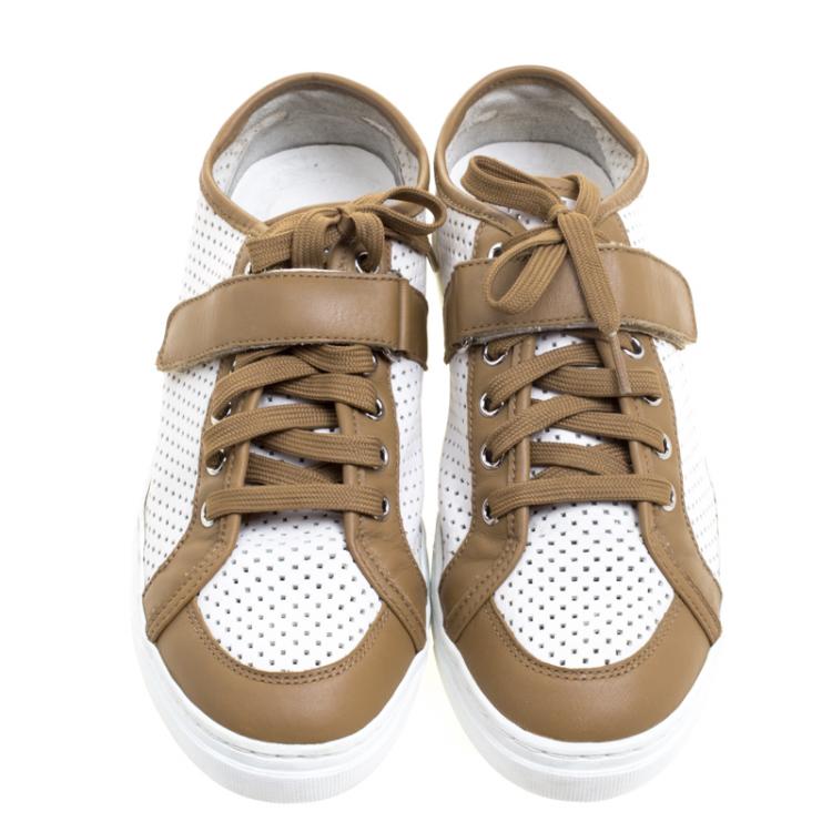 Pre Owned Dolce and Gabbana Two Tone Perforated Leather Sneakers Size 40