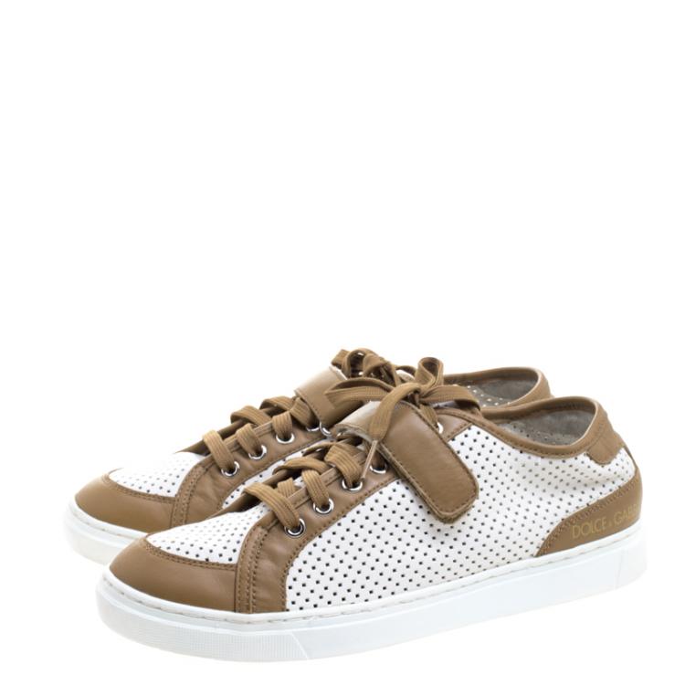 Pre Owned Dolce and Gabbana Two Tone Perforated Leather Sneakers Size 40