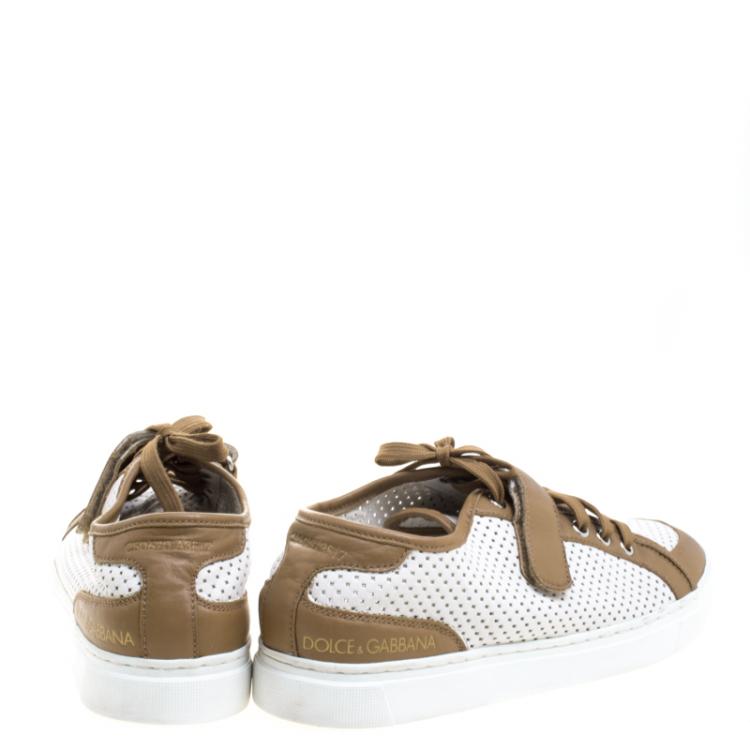 Pre Owned Dolce and Gabbana Two Tone Perforated Leather Sneakers Size 40