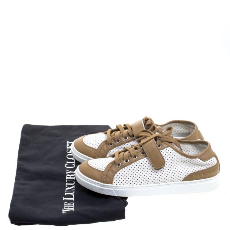 Pre Owned Dolce and Gabbana Two Tone Perforated Leather Sneakers Size 40
