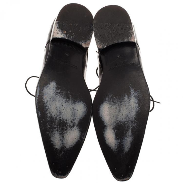 Pre Owned Dolce and Gabbana Black Patent Leather Pointed Toe Oxfords Size 39.5