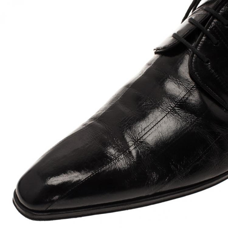 Pre Owned Dolce and Gabbana Black Patent Leather Pointed Toe Oxfords Size 39.5