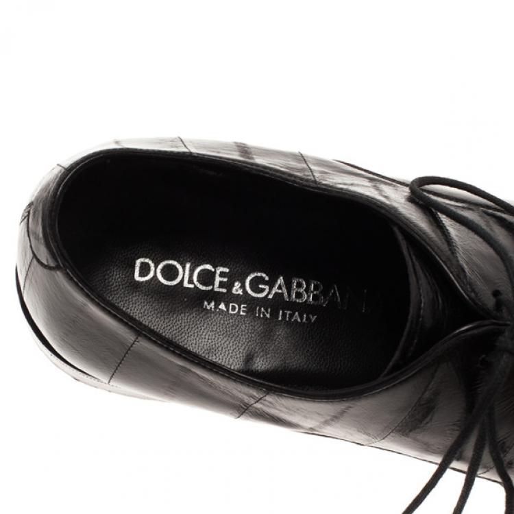 Pre Owned Dolce and Gabbana Black Patent Leather Pointed Toe Oxfords Size 39.5