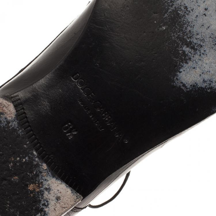 Pre Owned Dolce and Gabbana Black Patent Leather Pointed Toe Oxfords Size 39.5