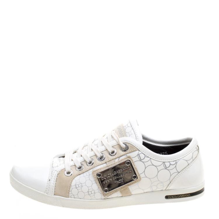 Pre Owned Dolce and Gabbana White Leather Lace Up Sneakers Size 40