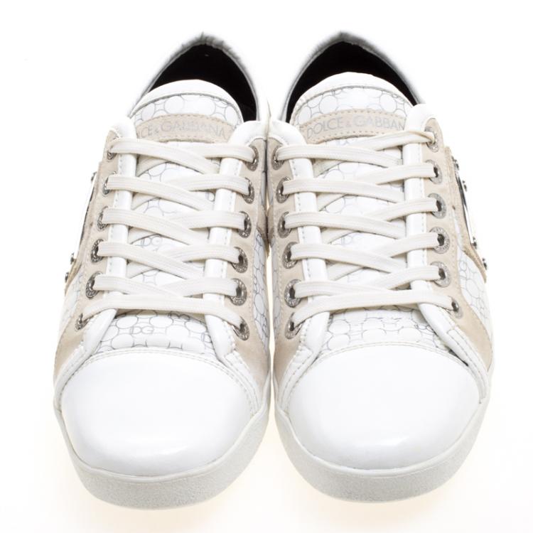 Pre Owned Dolce and Gabbana White Leather Lace Up Sneakers Size 40