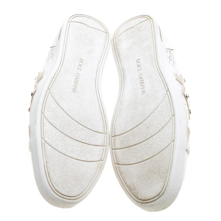 Pre Owned Dolce and Gabbana White Leather Lace Up Sneakers Size 40
