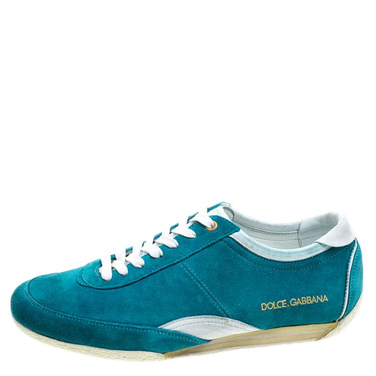 مملوكة مسبقًا Dolce and Gabbana Teal Green Suede Sneakers Size 42