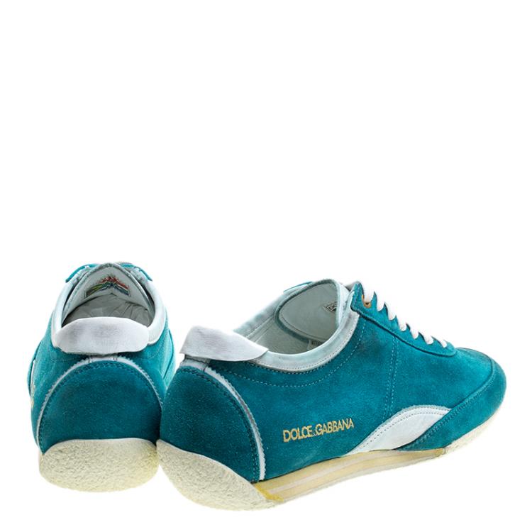 مملوكة مسبقًا Dolce and Gabbana Teal Green Suede Sneakers Size 42