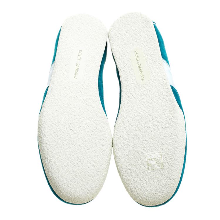 مملوكة مسبقًا Dolce and Gabbana Teal Green Suede Sneakers Size 42