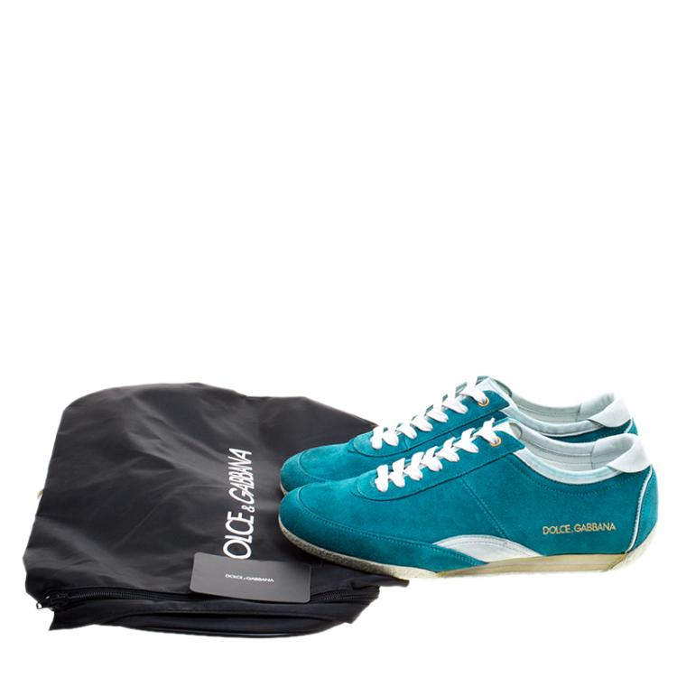 مملوكة مسبقًا Dolce and Gabbana Teal Green Suede Sneakers Size 42
