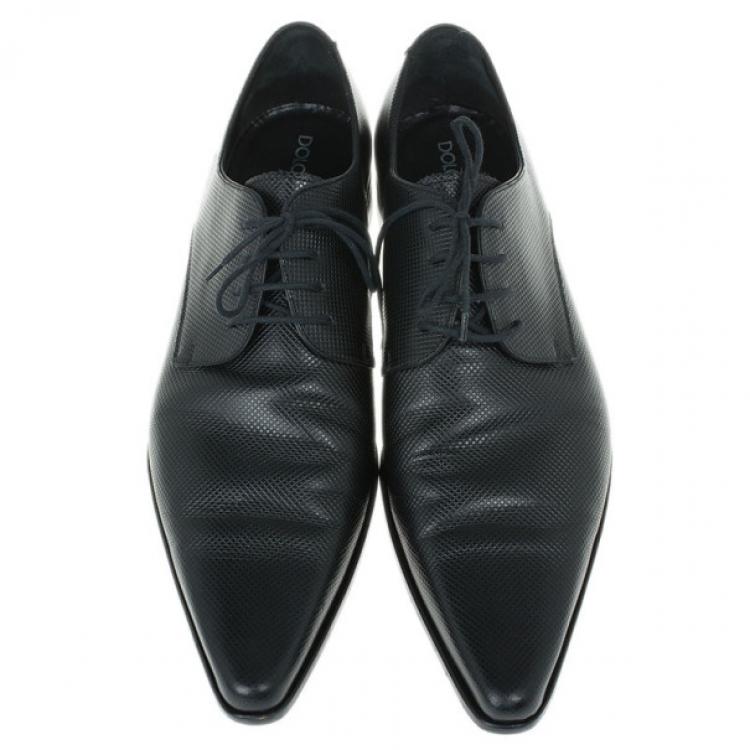 Pre Owned Dolce and Gabbana Black Embossed Leather Pointed Toe Oxfords Size 41