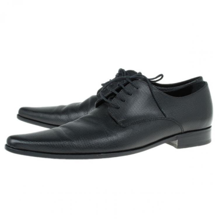 Pre Owned Dolce and Gabbana Black Embossed Leather Pointed Toe Oxfords Size 41